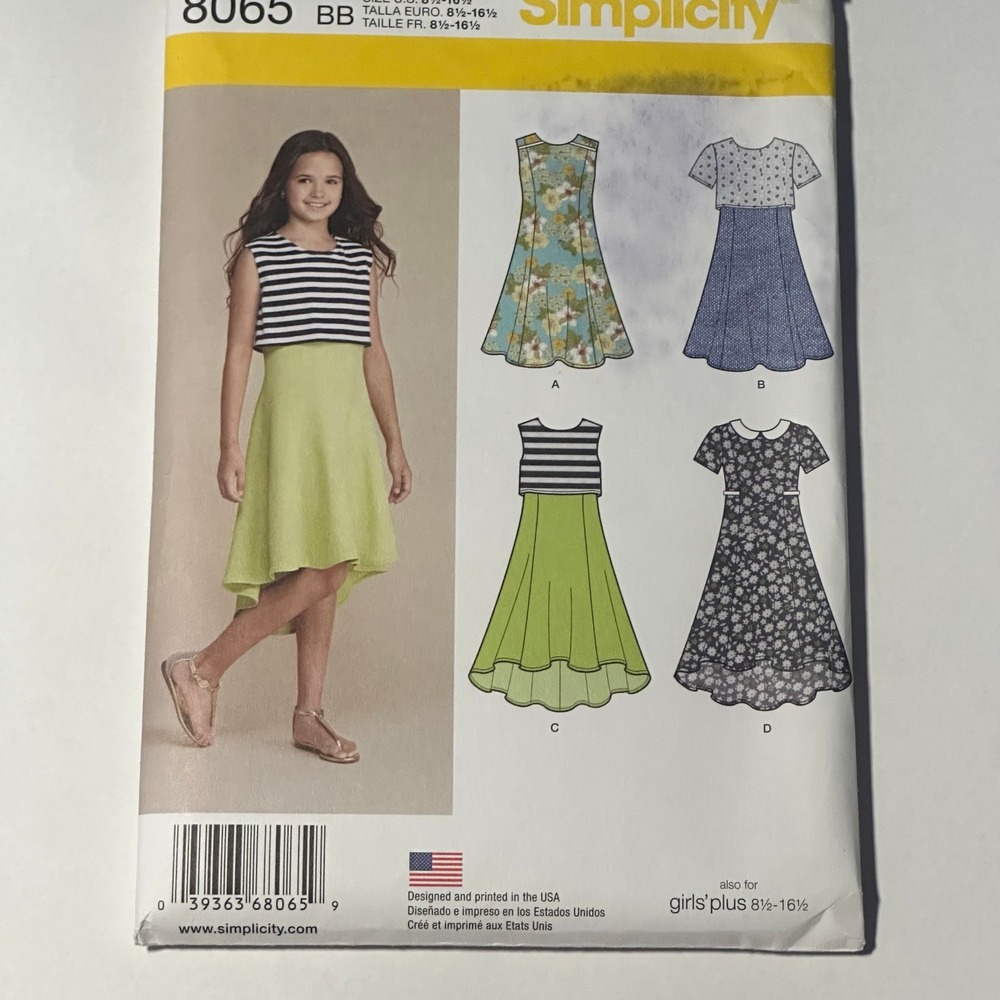 Simplicity 8065 Sewing Pattern Girls Plus Size 8.5-16.5 Dress Hi-Lo Uncut